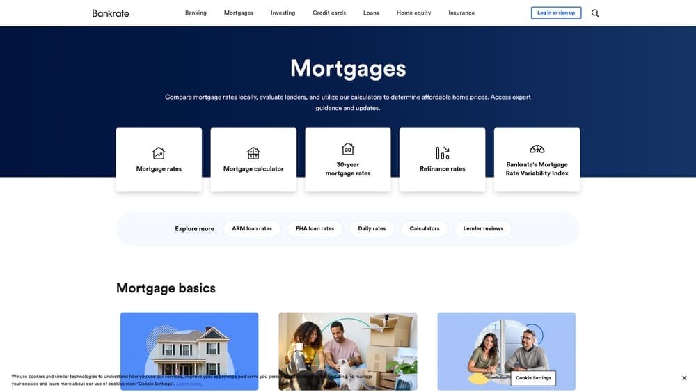 Screenshot of Bankrate Mortgage website