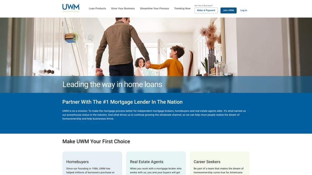 Screenshot of United Wholesale Mortgage (UWM) website