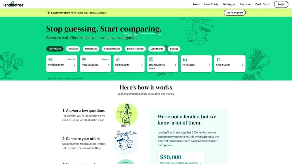 Screenshot of LendingTree website