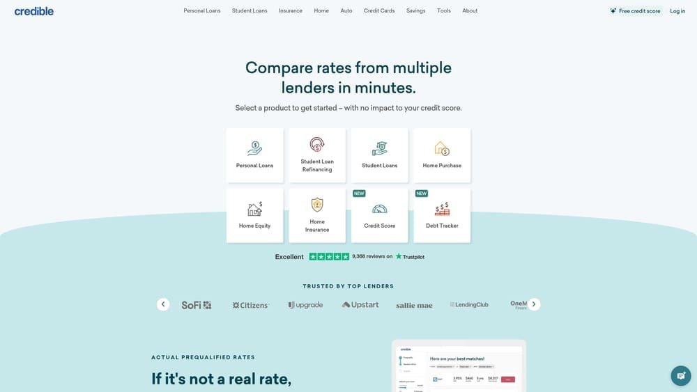 Screenshot of Credible website