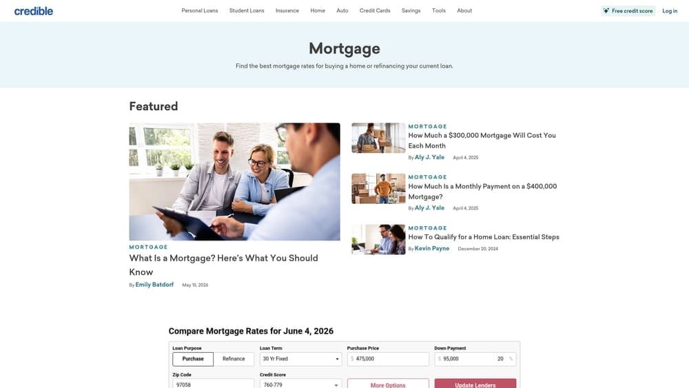 Screenshot of Credible website
