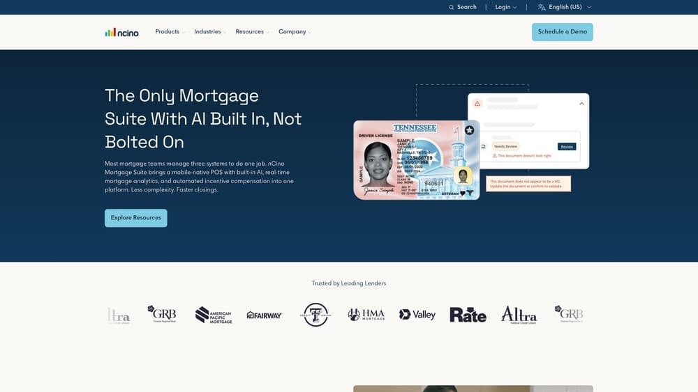 Screenshot of SimpleNexus (nCino Mortgage) website