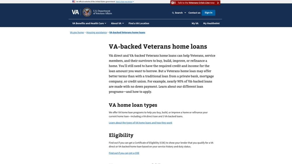 Screenshot of VA Loan Program website