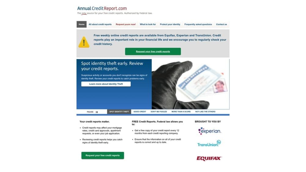 Screenshot of AnnualCreditReport.com website