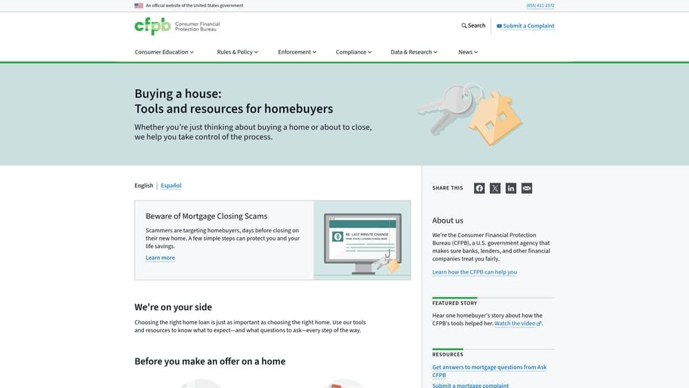 Screenshot of CFPB Your Home Loan Toolkit website