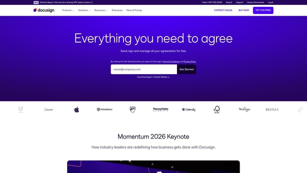 Screenshot of DocuSign website