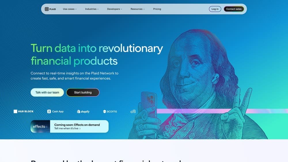 Screenshot of Plaid website