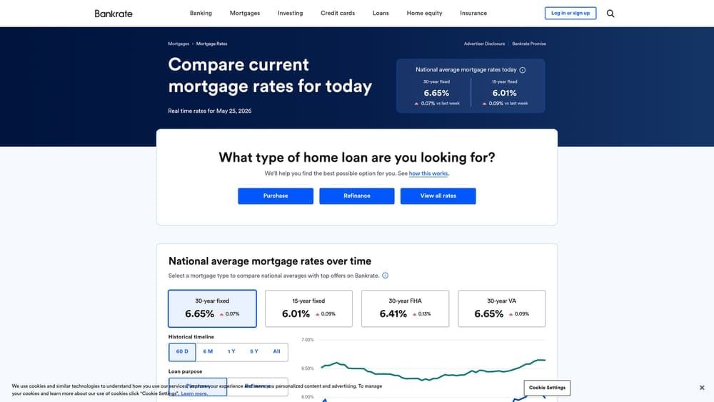 Screenshot of Bankrate Mortgage Rate Comparison website