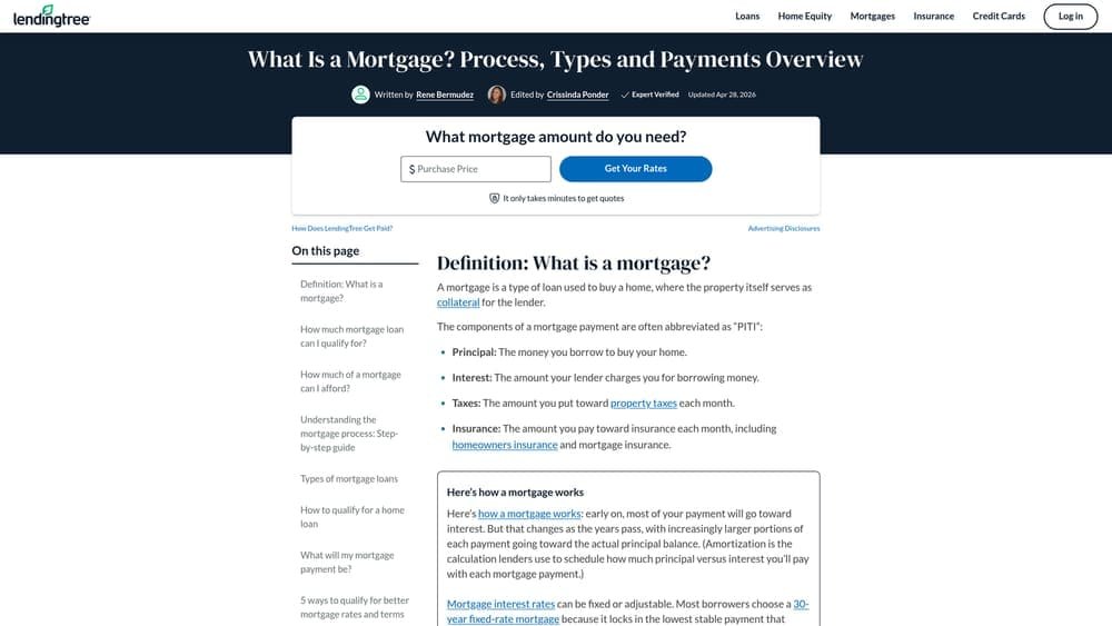 Screenshot of LendingTree Mortgage website