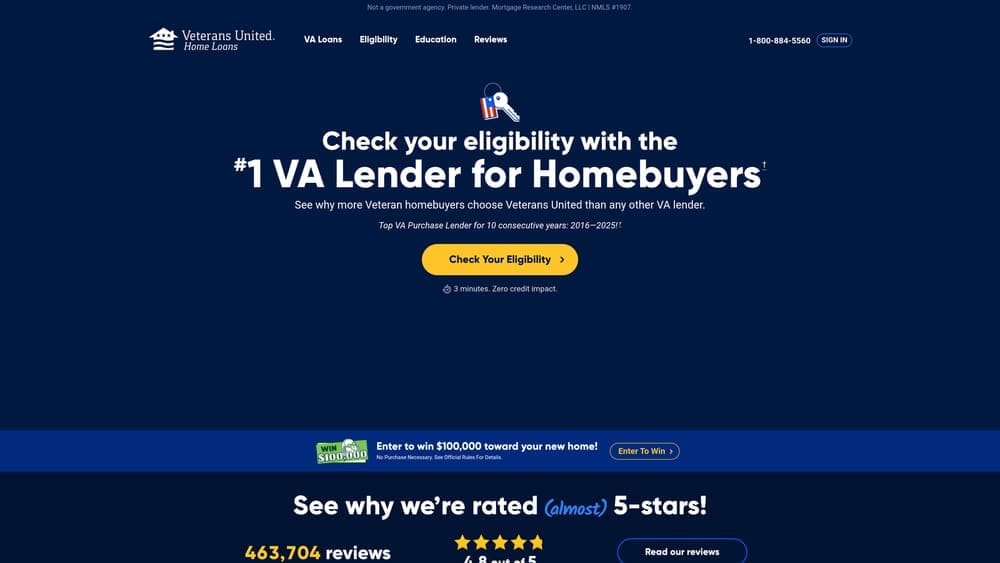 Screenshot of Veterans United Home Loans website